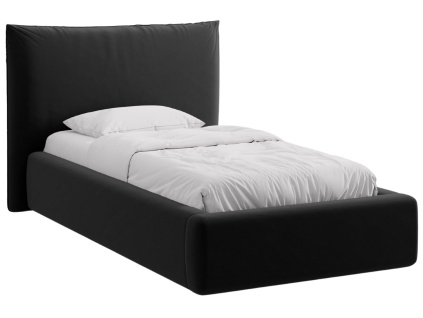 Černá sametová jednolůžková postel MICADONI Kaelle 90 x 200 cm s úložným prostorem