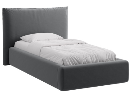 Šedá sametová jednolůžková postel MICADONI Kaelle 90 x 200 cm s úložným prostorem
