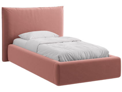 Růžová sametová jednolůžková postel MICADONI Kaelle 90 x 200 cm s úložným prostorem