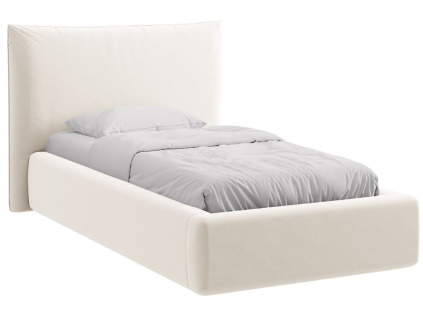 Světle béžová sametová jednolůžková postel MICADONI Kaelle 90 x 200 cm s úložným prostorem