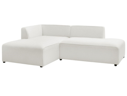 Bílá bouclé rohová pohovka Megeve 250 cm, levá
