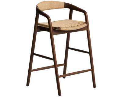Ořechová barová židle kave home Derile 65 cm s výpletem
