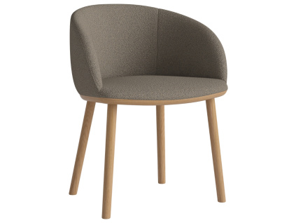 Světle hnědá bouclé jídelní židle Join s dubovou podnoží