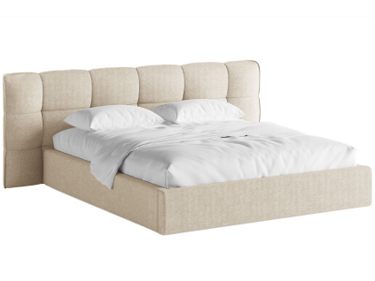 Světle béžová bouclé dvoulůžková postel MICADONI Eric 160 x 200 cm s úložným prostorem