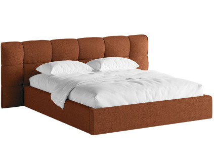 Červená bouclé dvoulůžková postel MICADONI Eric 160 x 200 cm s úložným prostorem