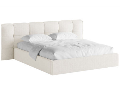Krémově bílá bouclé dvoulůžková postel MICADONI Eric 160 x 200 cm s úložným prostorem