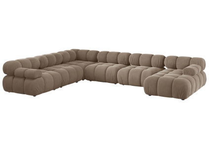 Tmavě béžová sametová rohová pohovka do U Micadoni Bellis 376 cm, levá