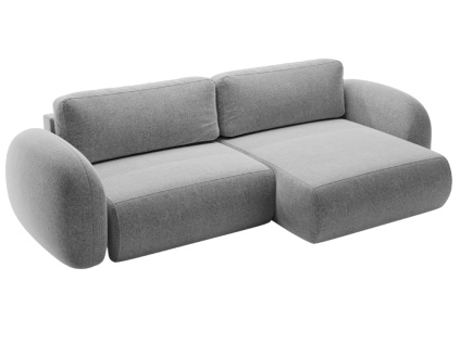 Světle šedá čalouněná rohová rozkládací pohovka Kora 262 cm, levá/pravá