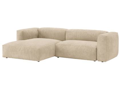 Světle béžová sametová rohová rozkládací pohovka Micadoni Martina 280 cm, levá