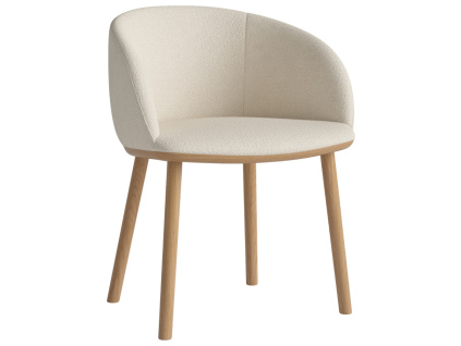 Krémově bílá bouclé jídelní židle Join s dubovou podnoží