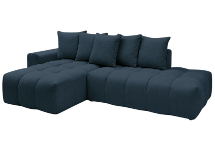 Tmavě modrá čalouněná rohová pohovka Mont-Blanc 313 cm, levá