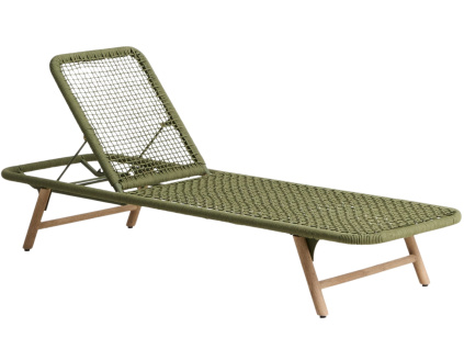 Zelené zahradní lehátko kave home Dandara s dřevěnou podnoží