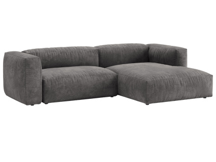 Šedá sametová rohová rozkládací pohovka Micadoni Martina 280 cm, pravá