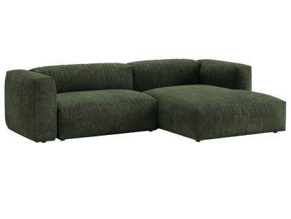 Zelená sametová rohová rozkládací pohovka Micadoni Martina 280 cm, pravá