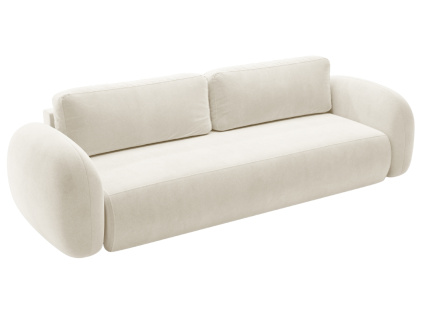 Krémově bílá sametová rozkládací pohovka Kora 262 cm