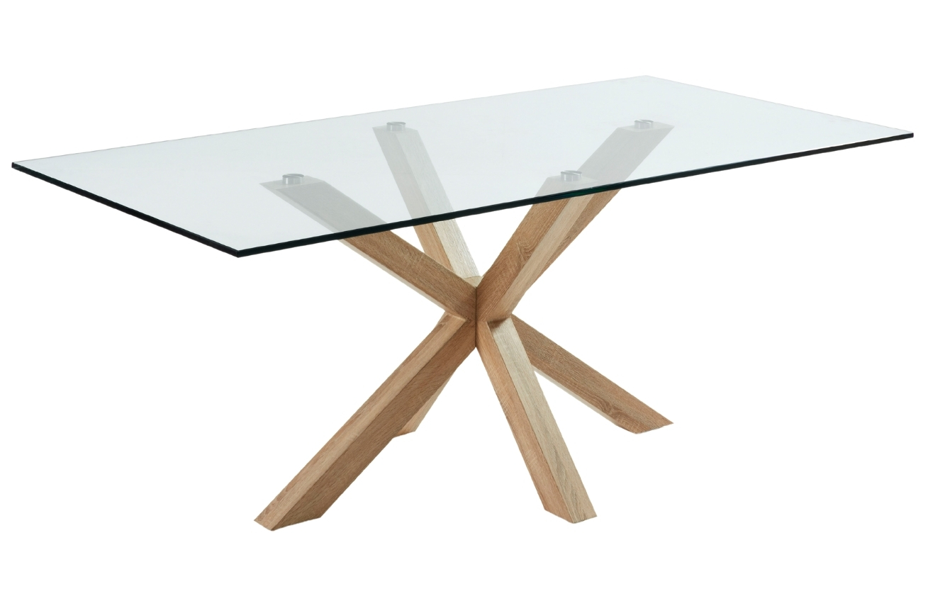 Skleněn&yacute; j&iacute;deln&iacute; stůl Kave Home Argo 200 x 100 cm s př&iacute;rodn&iacute; kovovou podnož&iacute;