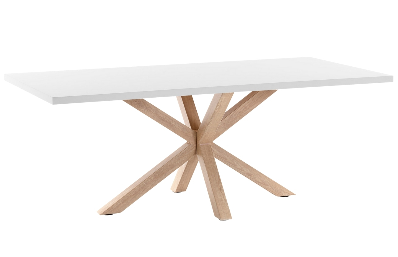 B&iacute;l&yacute; j&iacute;deln&iacute; stůl Kave Home Argo 200 x 100 cm s př&iacute;rodn&iacute; kovovou podnož&iacute;