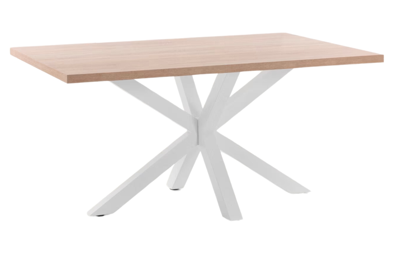 Dubov&yacute; j&iacute;deln&iacute; stůl Kave Home Argo 160 x 100 cm s b&iacute;lou kovovou podnož&iacute;