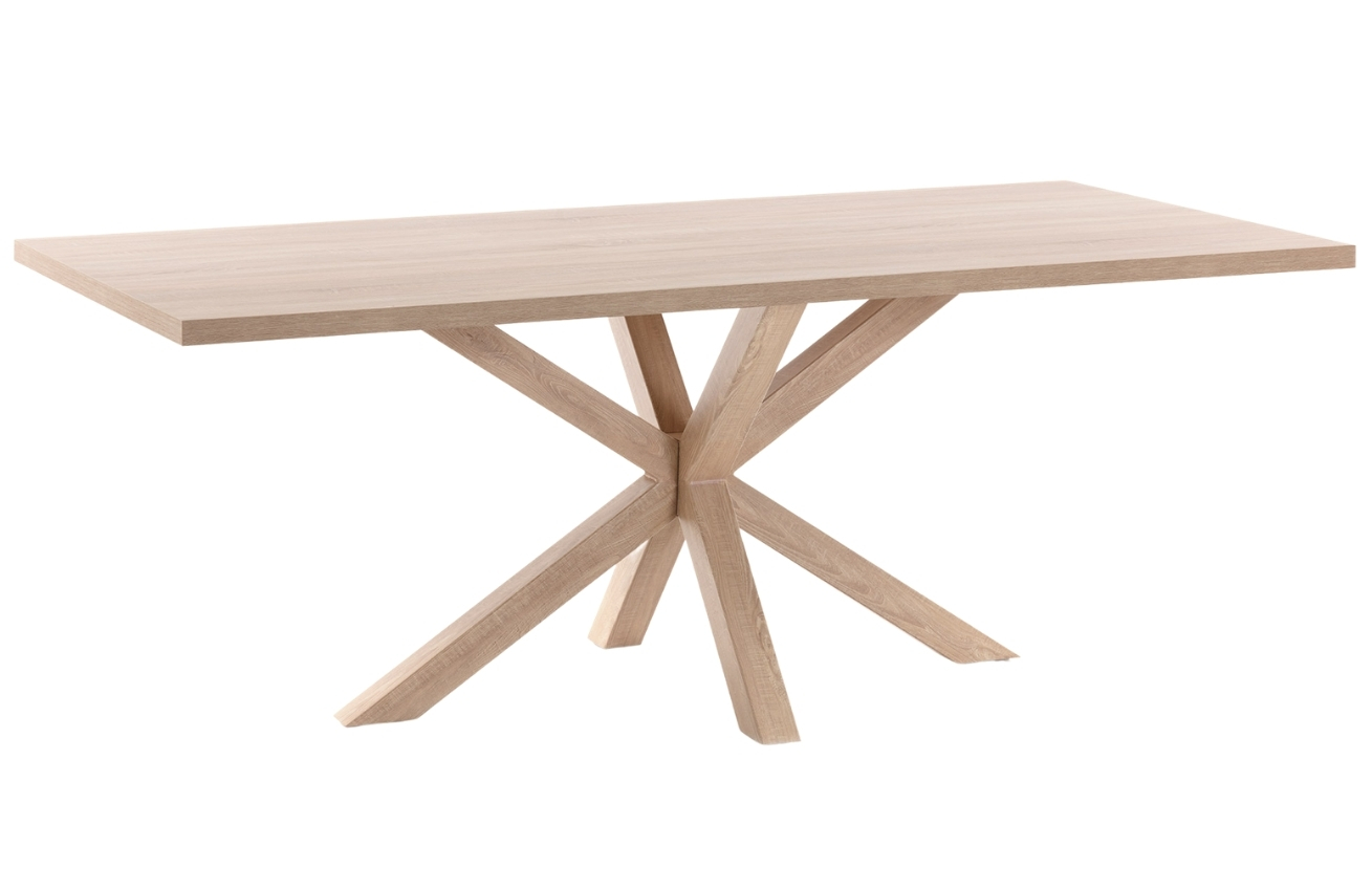 Dubov&yacute; j&iacute;deln&iacute; stůl Kave Home Argo 160 x 100 cm s př&iacute;rodn&iacute; kovovou podnož&iacute;