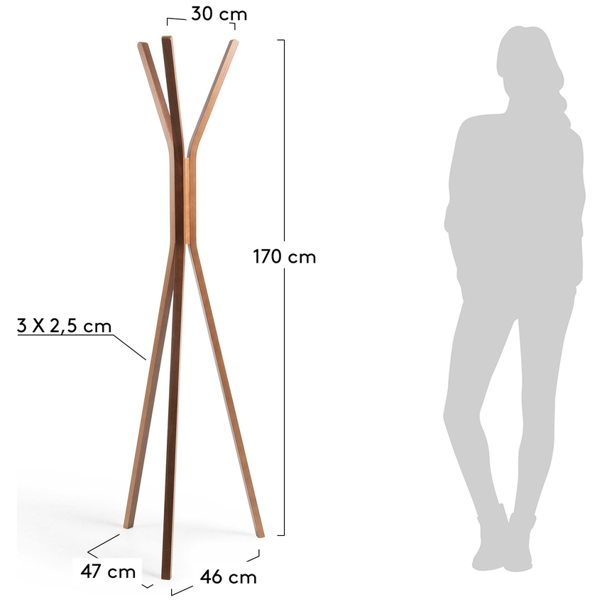 Hnědý dřevěný věšák Kave Home Chelsey 170 cm