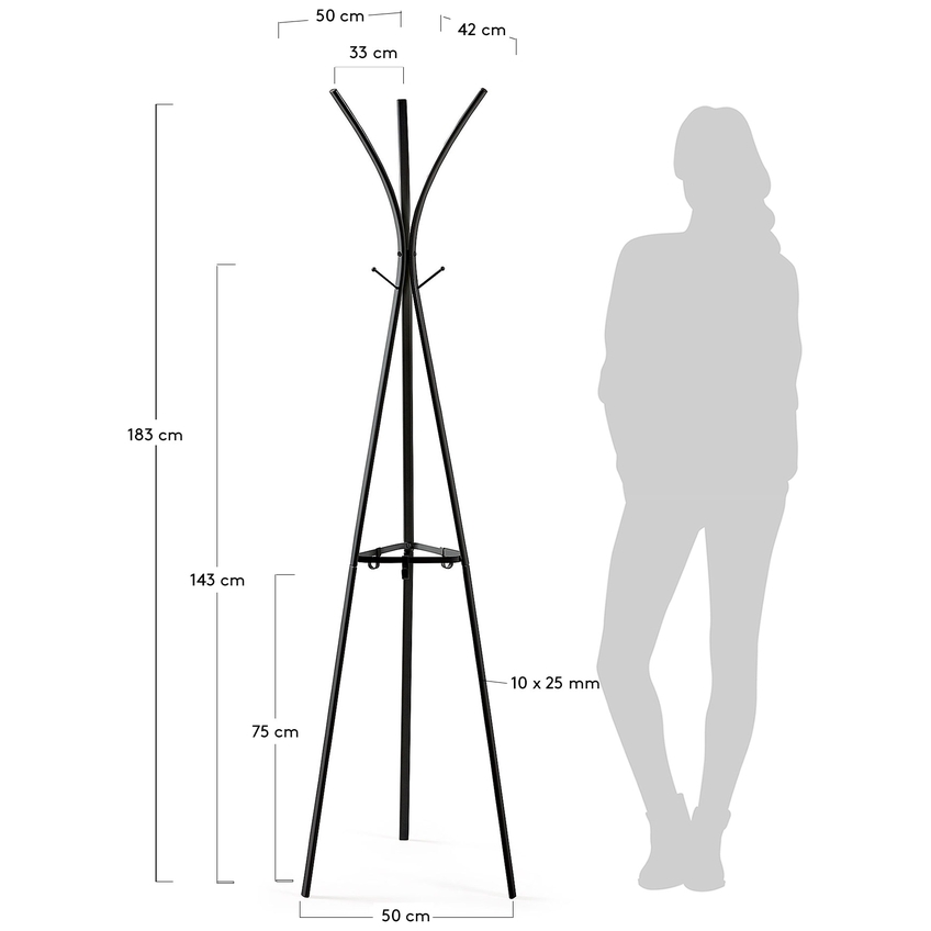 Černý kovový věšák Kave Home Stearn 183 cm