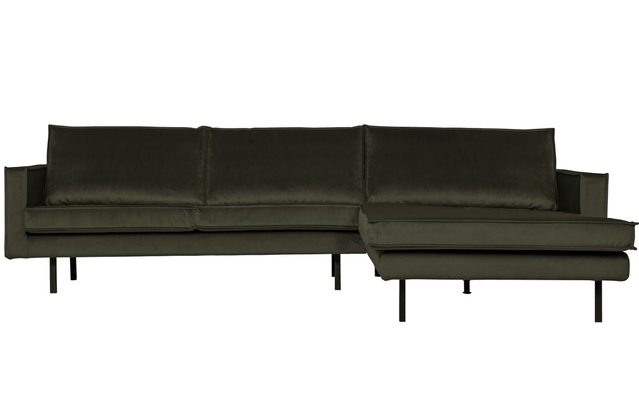 WOOOD Tmavě zelen&aacute; sametov&aacute; rohov&aacute; pohovka Raden 300 cm, prav&aacute;