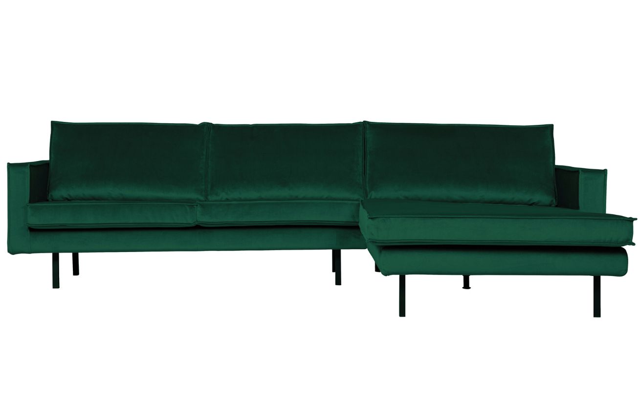 WOOOD Zelená sametová rohová pohovka Raden 300 cm, pravá
