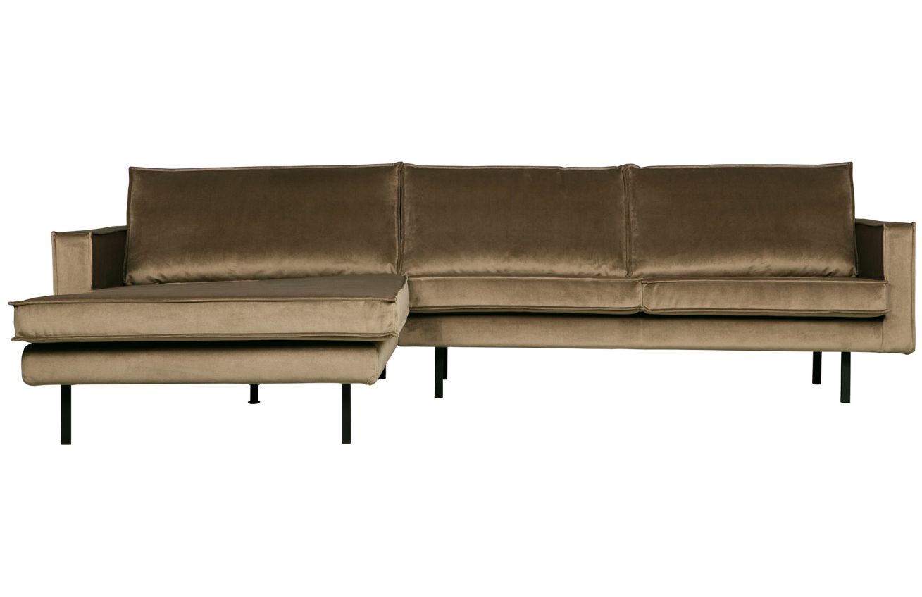 WOOOD &Scaron;edo hněd&aacute; sametov&aacute; rohov&aacute; pohovka Raden 300 cm, lev&aacute;