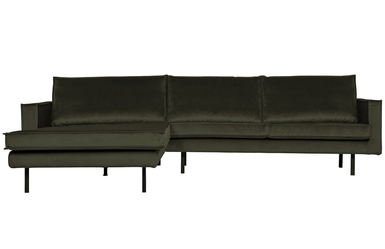 WOOOD Tmavě zelená sametová rohová pohovka Raden 300 cm, levá