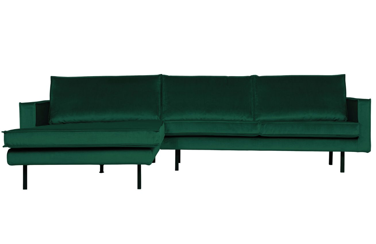 WOOOD Zelená sametová rohová pohovka Raden 300 cm, levá