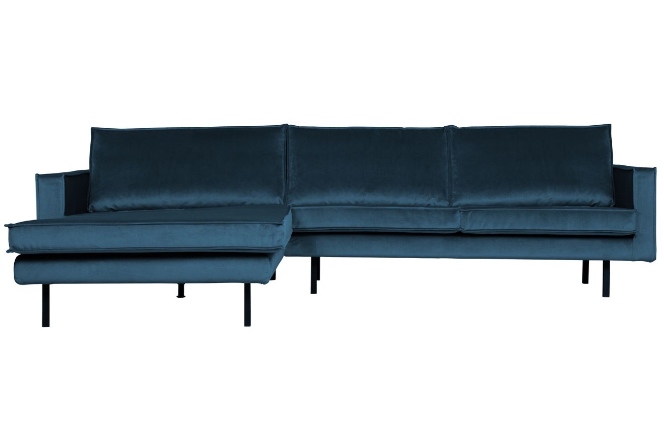 WOOOD Modrá sametová rohová pohovka Raden 300 cm, levá