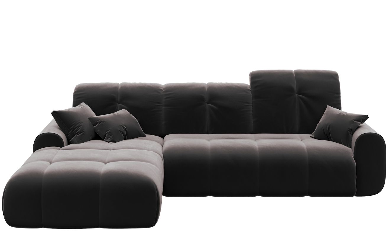 Tmavě šedá sametová rohová rozkládací čtyřmístná pohovka DEVICHY Tous, levá 290 cm