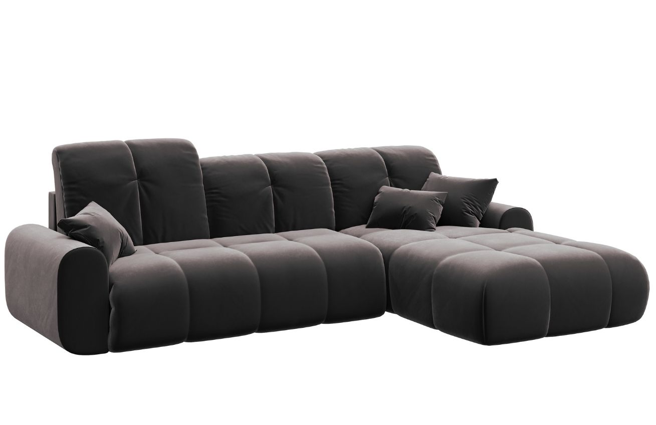 Tmavě šedá sametová rohová rozkládací čtyřmístná pohovka DEVICHY Tous, pravá 290 cm