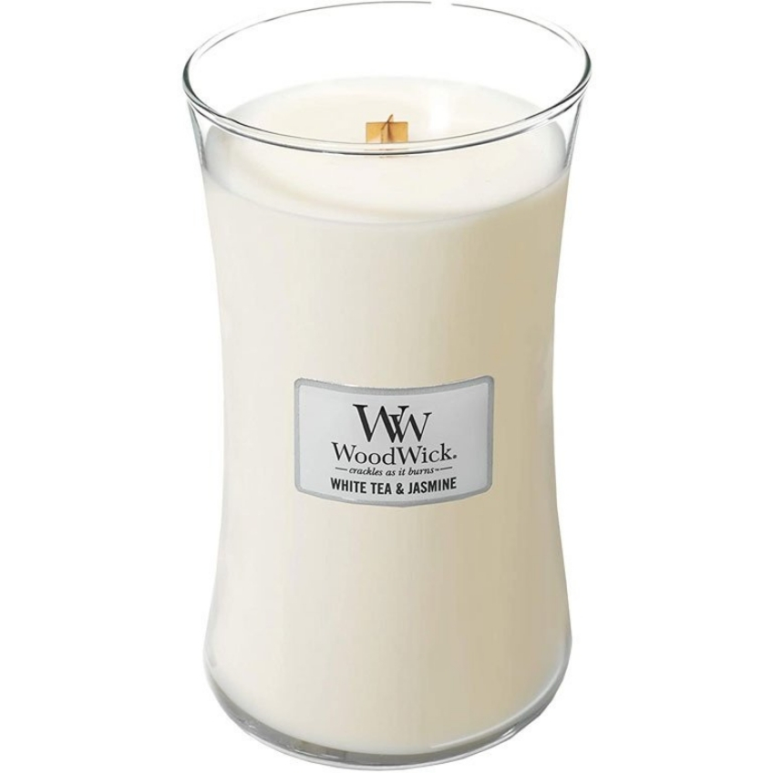 WoodWick Velká vonná svíčka WoodWick, White Tea & Jasmine