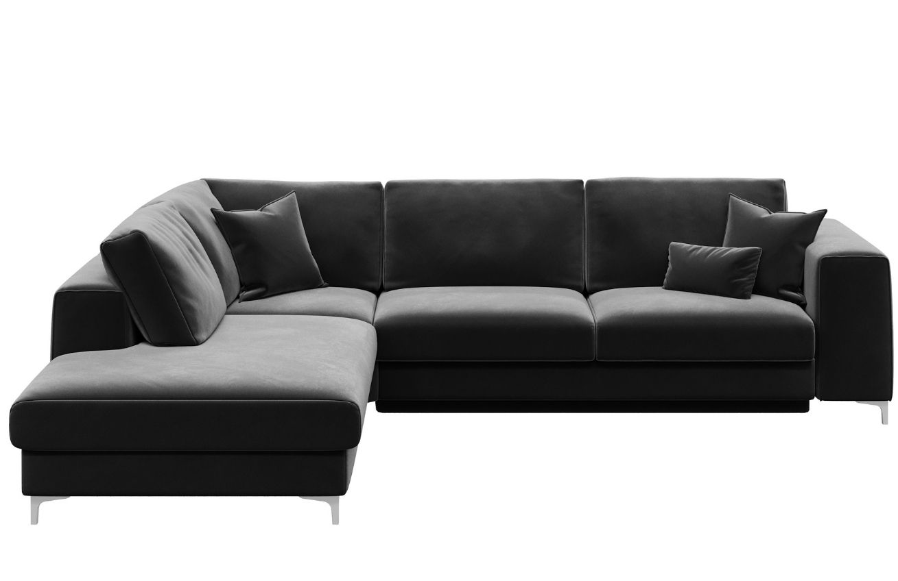 Tmavě šedá sametová rohová rozkládací čtyřmístná pohovka DEVICHY Rothe, levá 302 cm