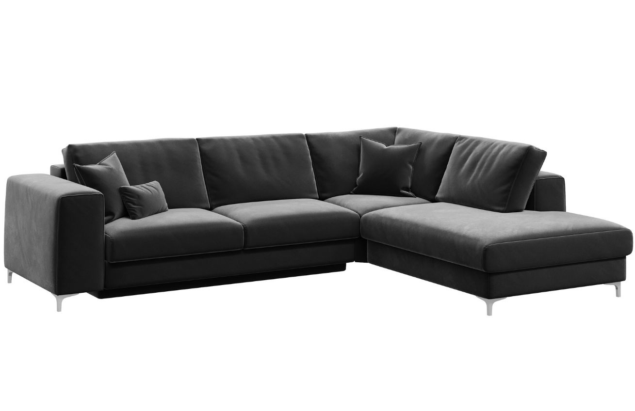 Tmavě šedá sametová rohová rozkládací čtyřmístná pohovka DEVICHY Rothe, pravá 302 cm