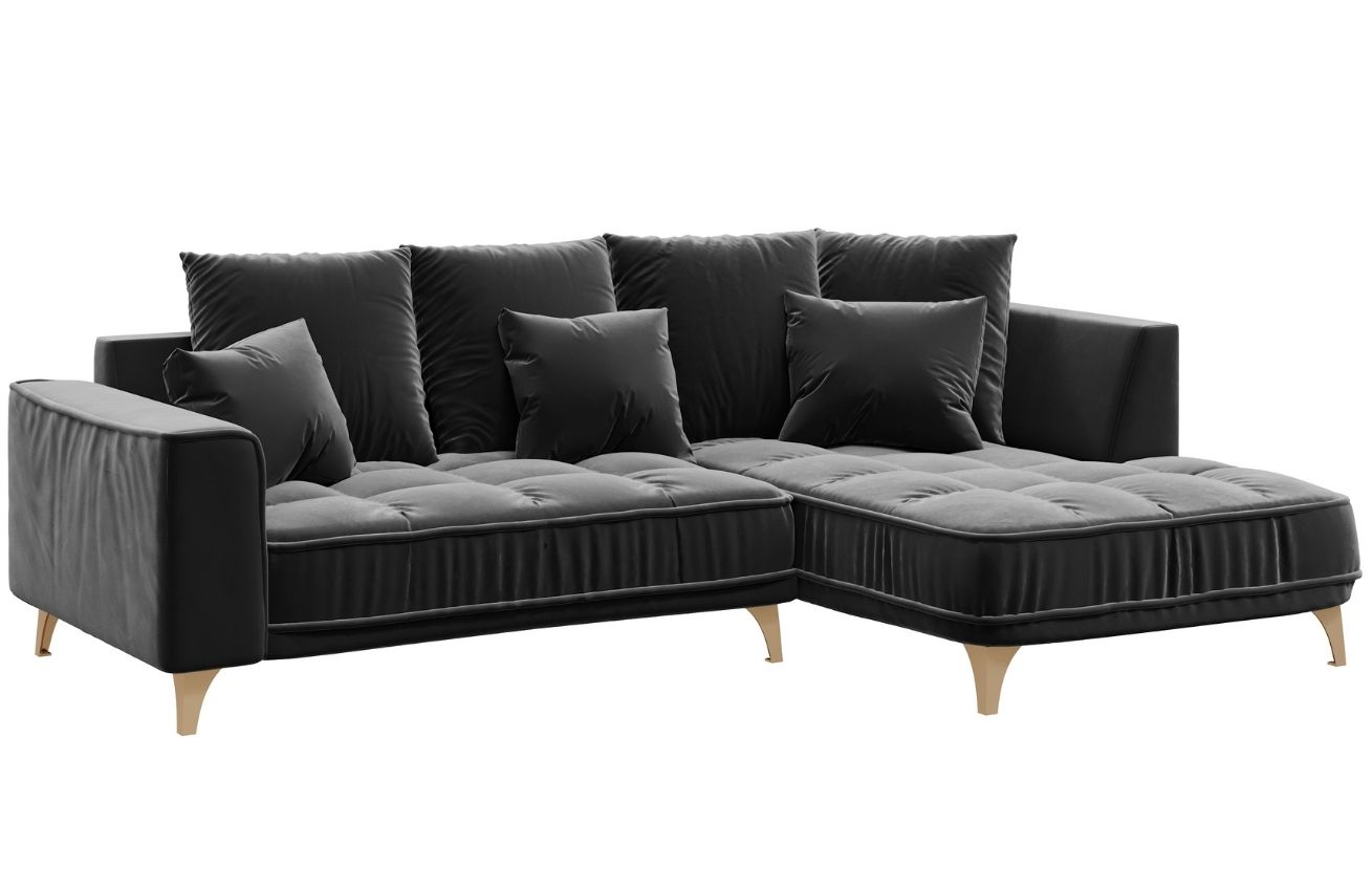 Tmavě šedá sametová rohová třímístná pohovka DEVICHY Chloe, pravá 256 cm