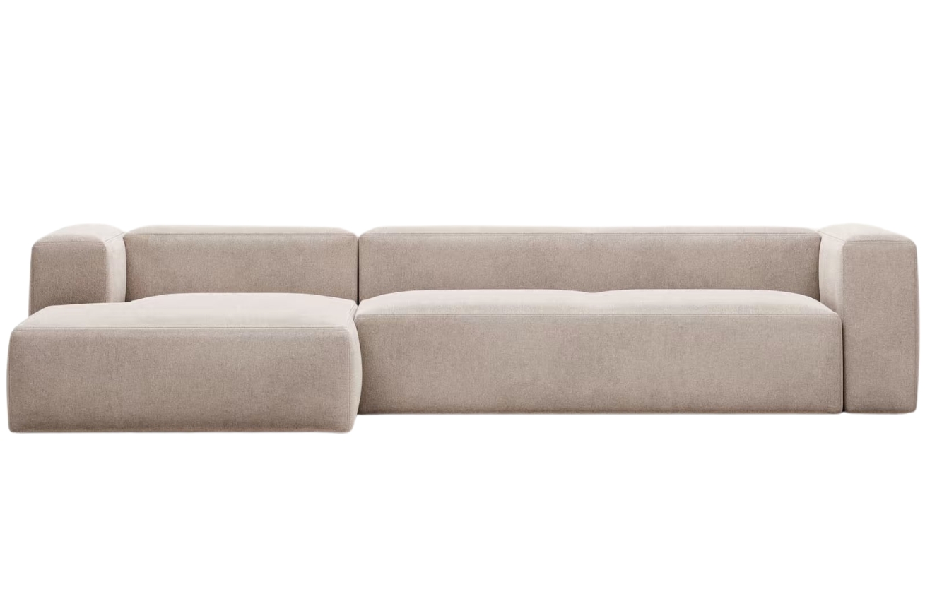 Béžová látková rohová pohovka Kave Home Blok 330 cm, levá
