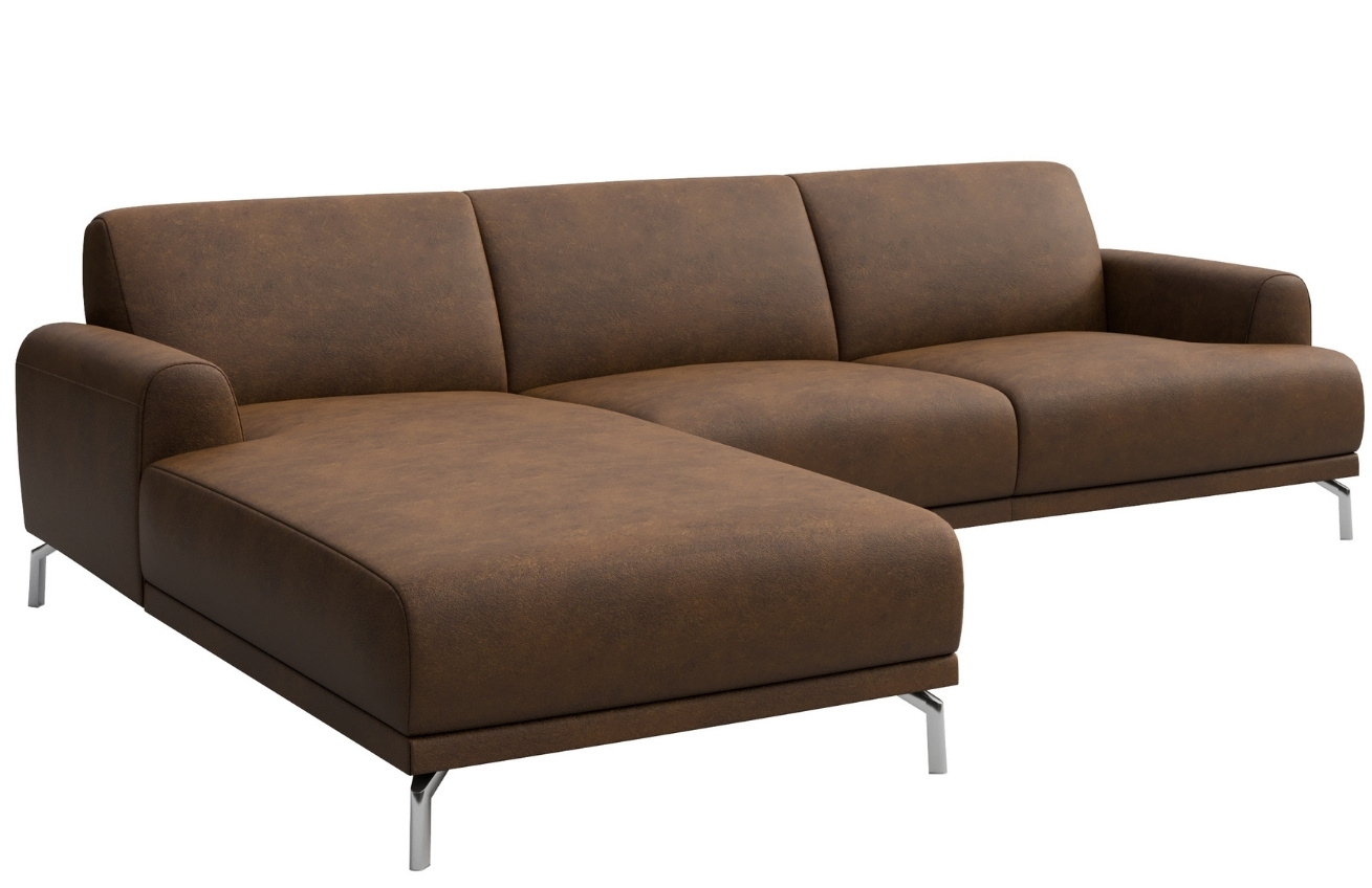 Hnědá rohová koženková pohovka MESONICA Puzo II, levá, 240 cm