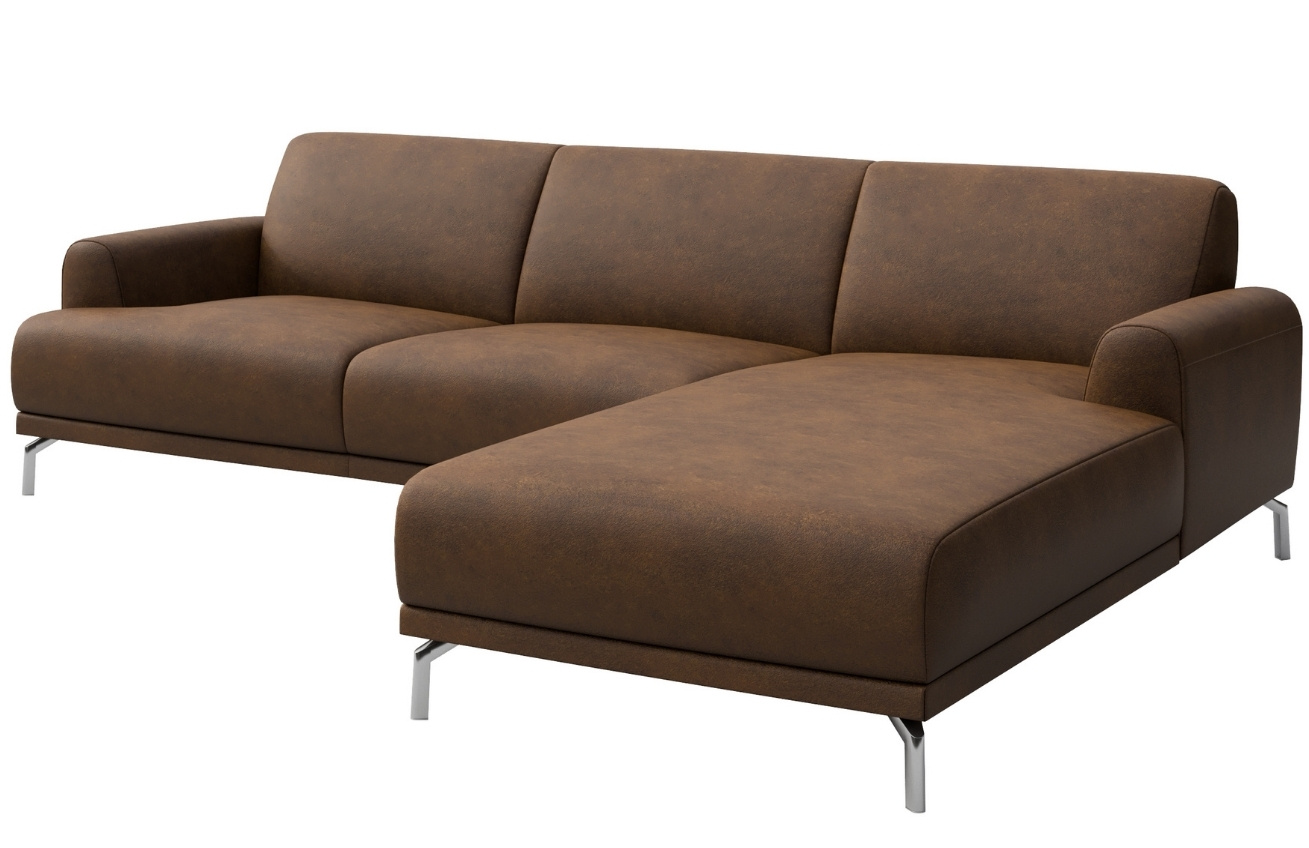 Hnědá rohová koženková pohovka MESONICA Puzo II, pravá, 240 cm