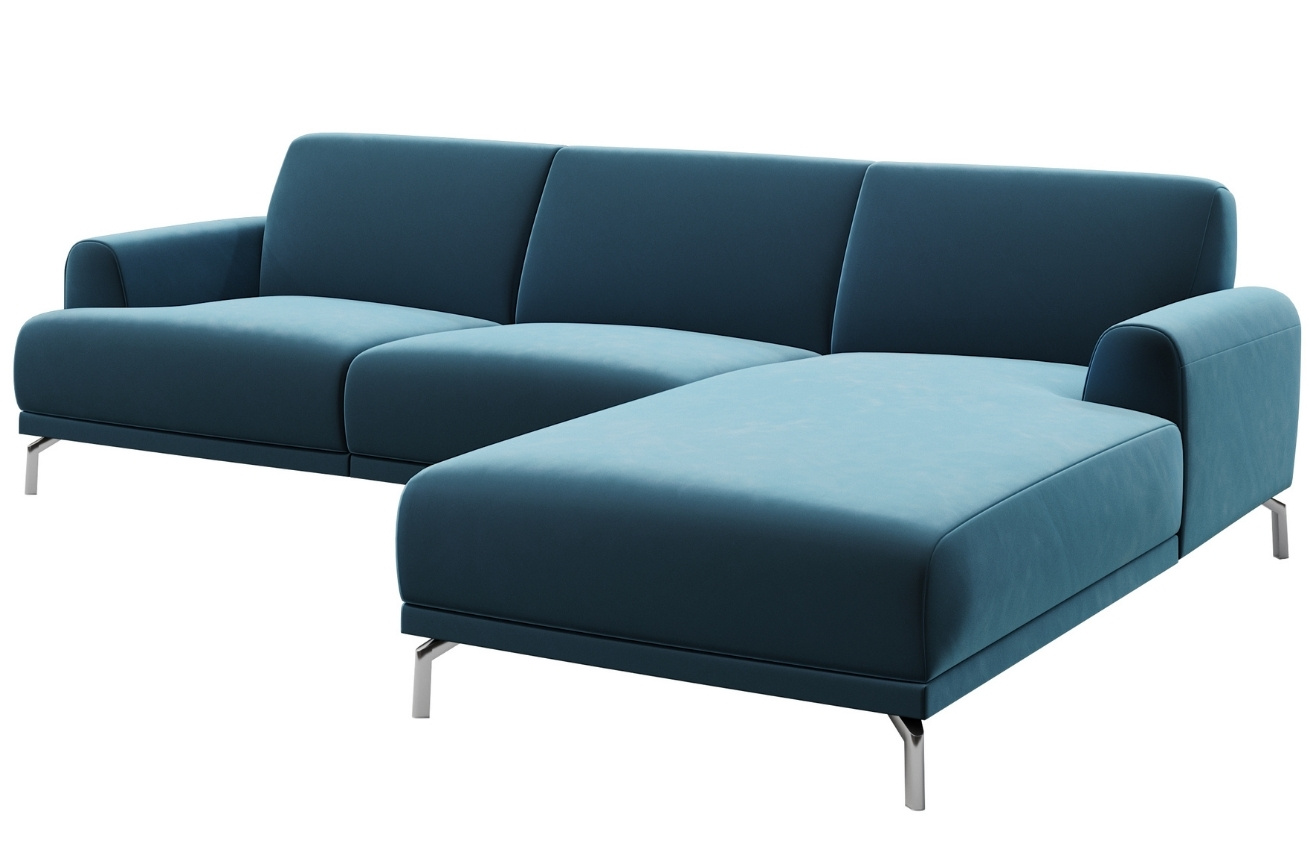 Tmavě modrá rohová sametová pohovka MESONICA Puzo, pravá, 240 cm