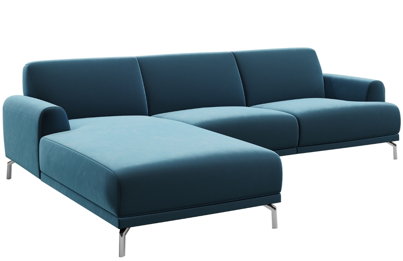 Tmavě modrá rohová sametová pohovka MESONICA Puzo, levá, 240 cm