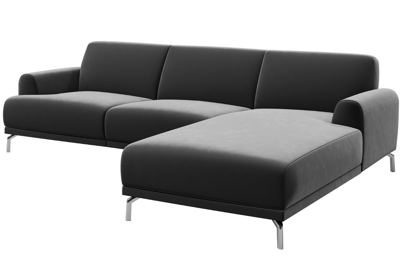 Tmavě šedá rohová sametová pohovka MESONICA Puzo, pravá, 240 cm