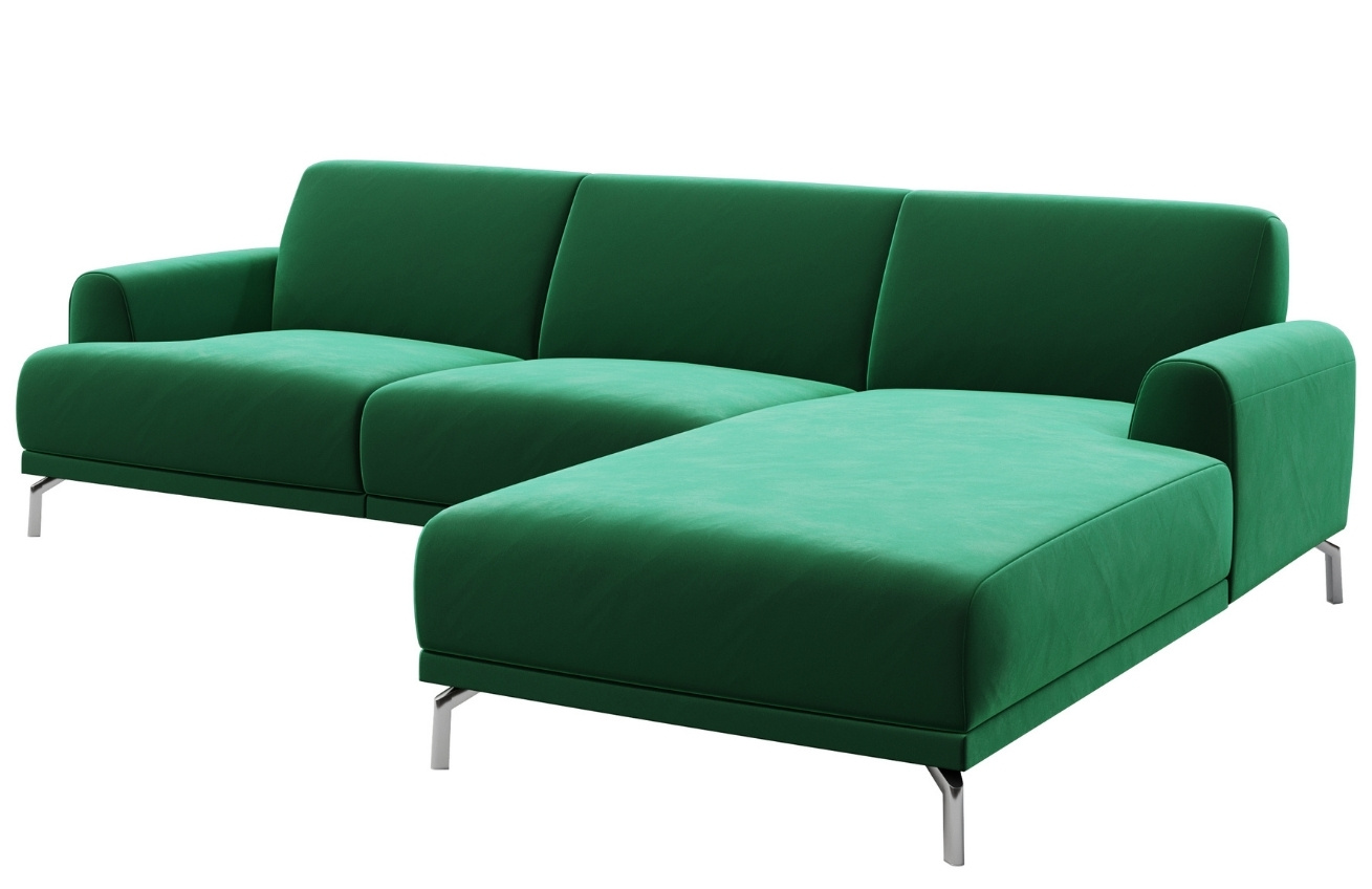 Tmavě zelená rohová sametová pohovka MESONICA Puzo, pravá, 240 cm