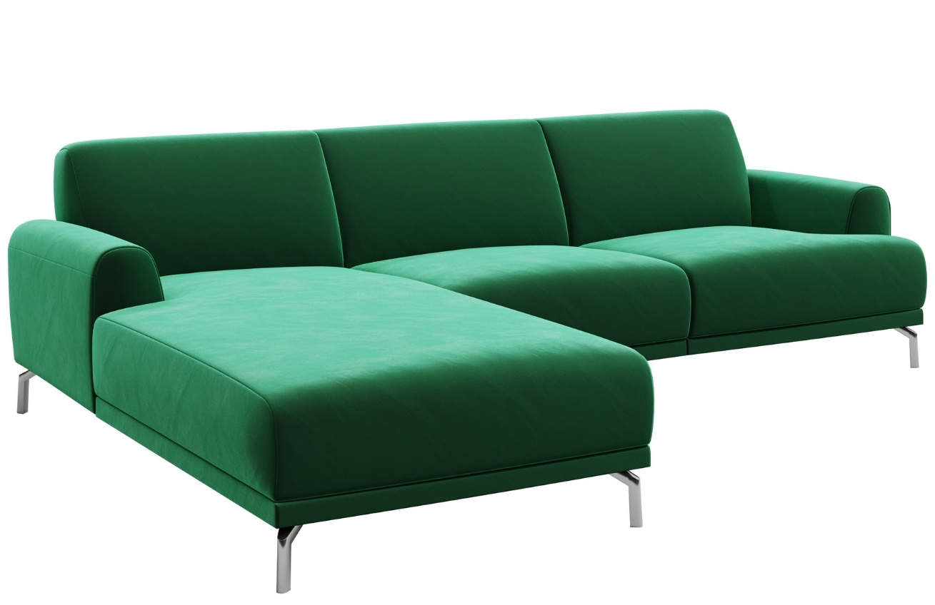 Tmavě zelená rohová sametová pohovka MESONICA Puzo, levá, 240 cm