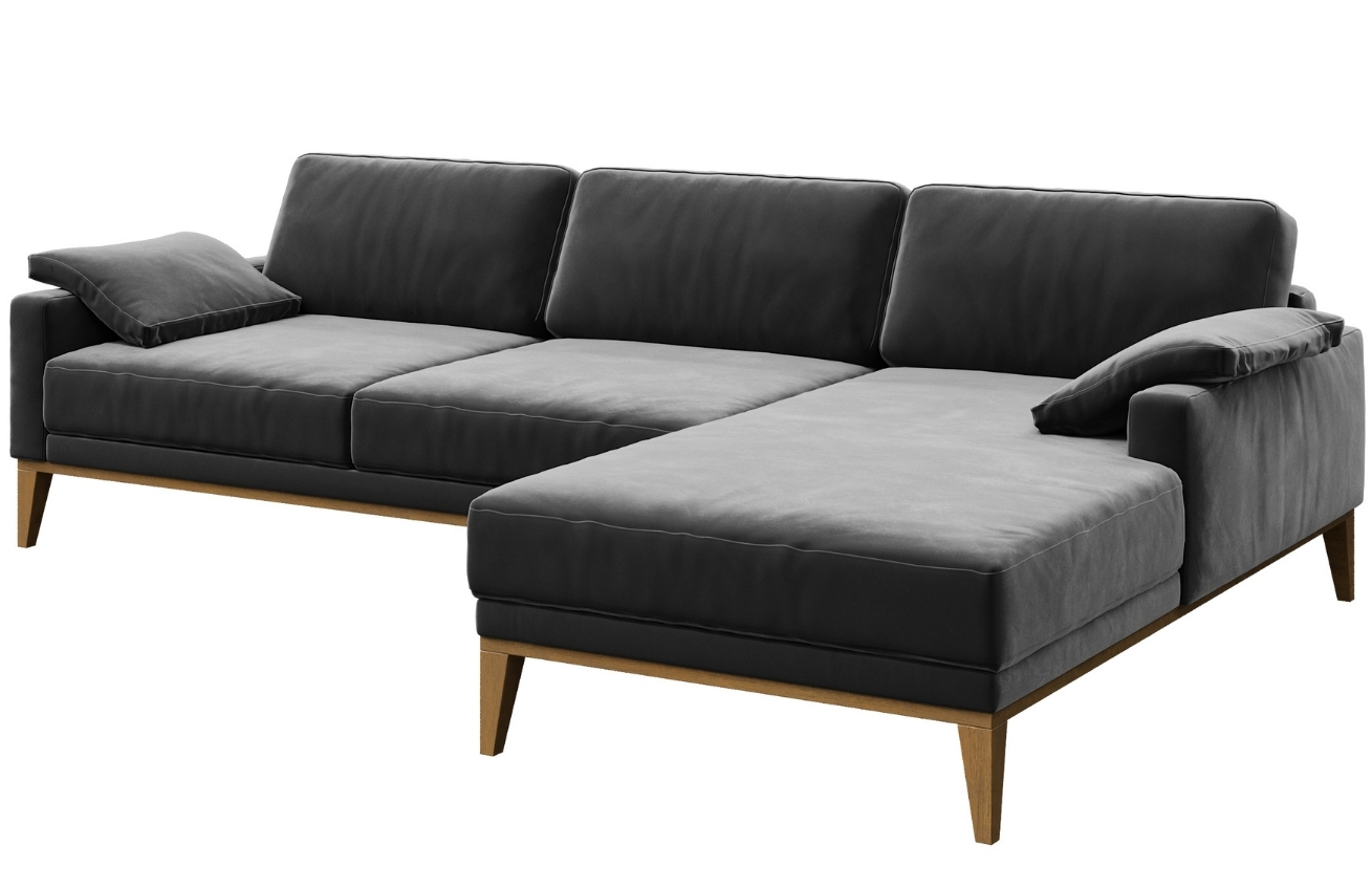 Tmavě šedá sametová rohová pohovka MESONICA Musso, pravá, 248 cm