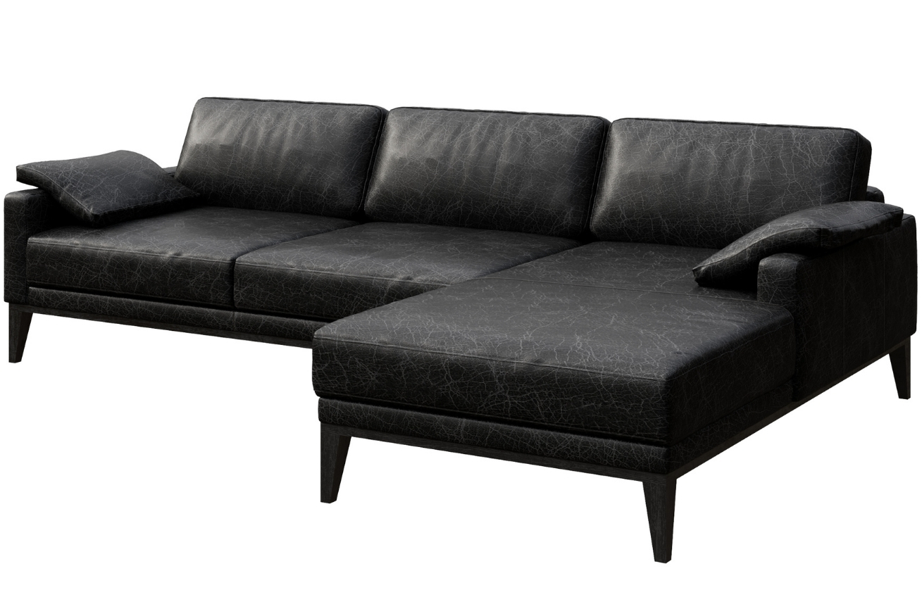 Černá vintage kožená rohová pohovka MESONICA Musso, pravá, 248 cm