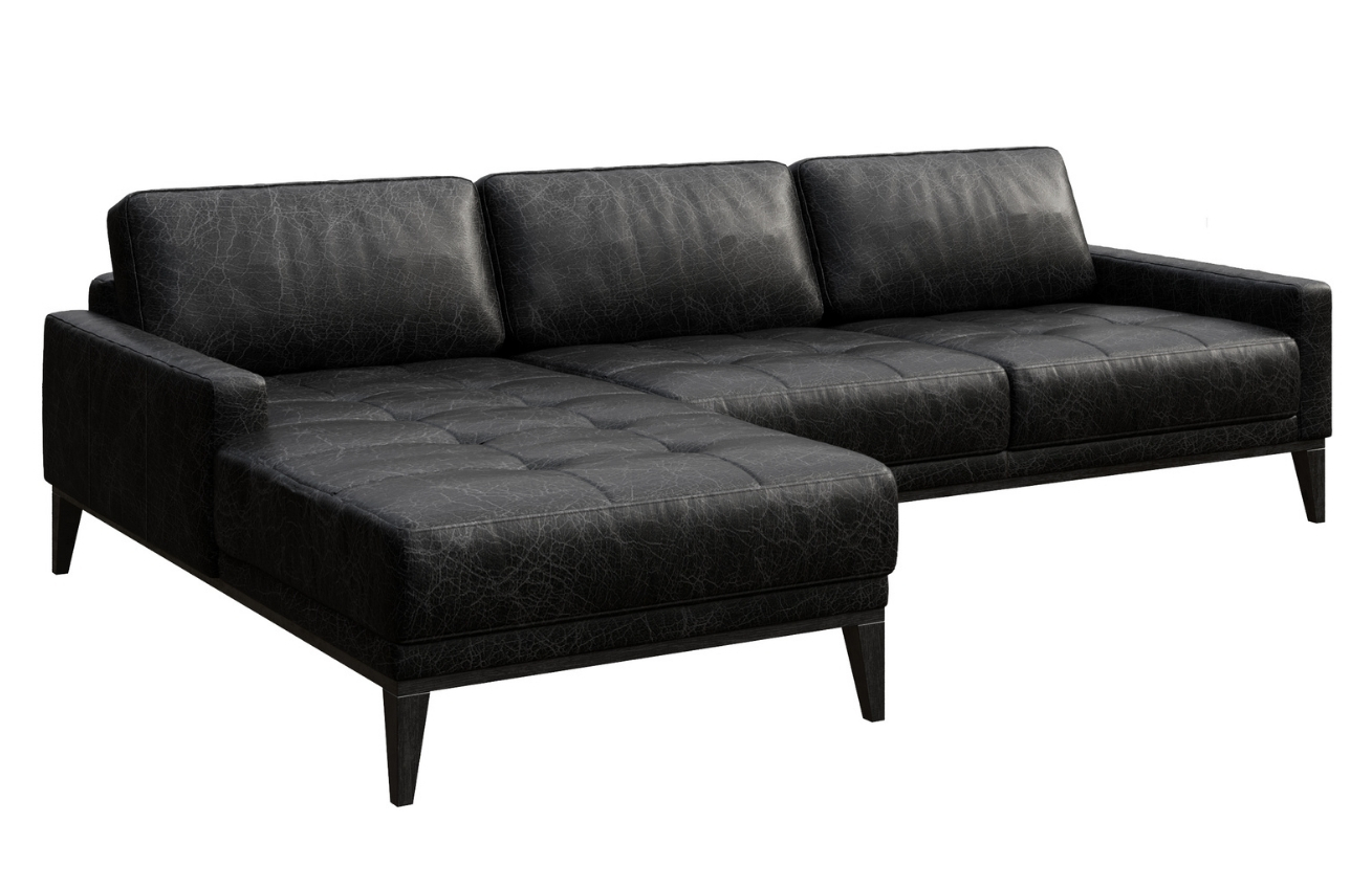 Černá vintage kožená rohová pohovka MESONICA Musso Tufted, levá, 248 cm