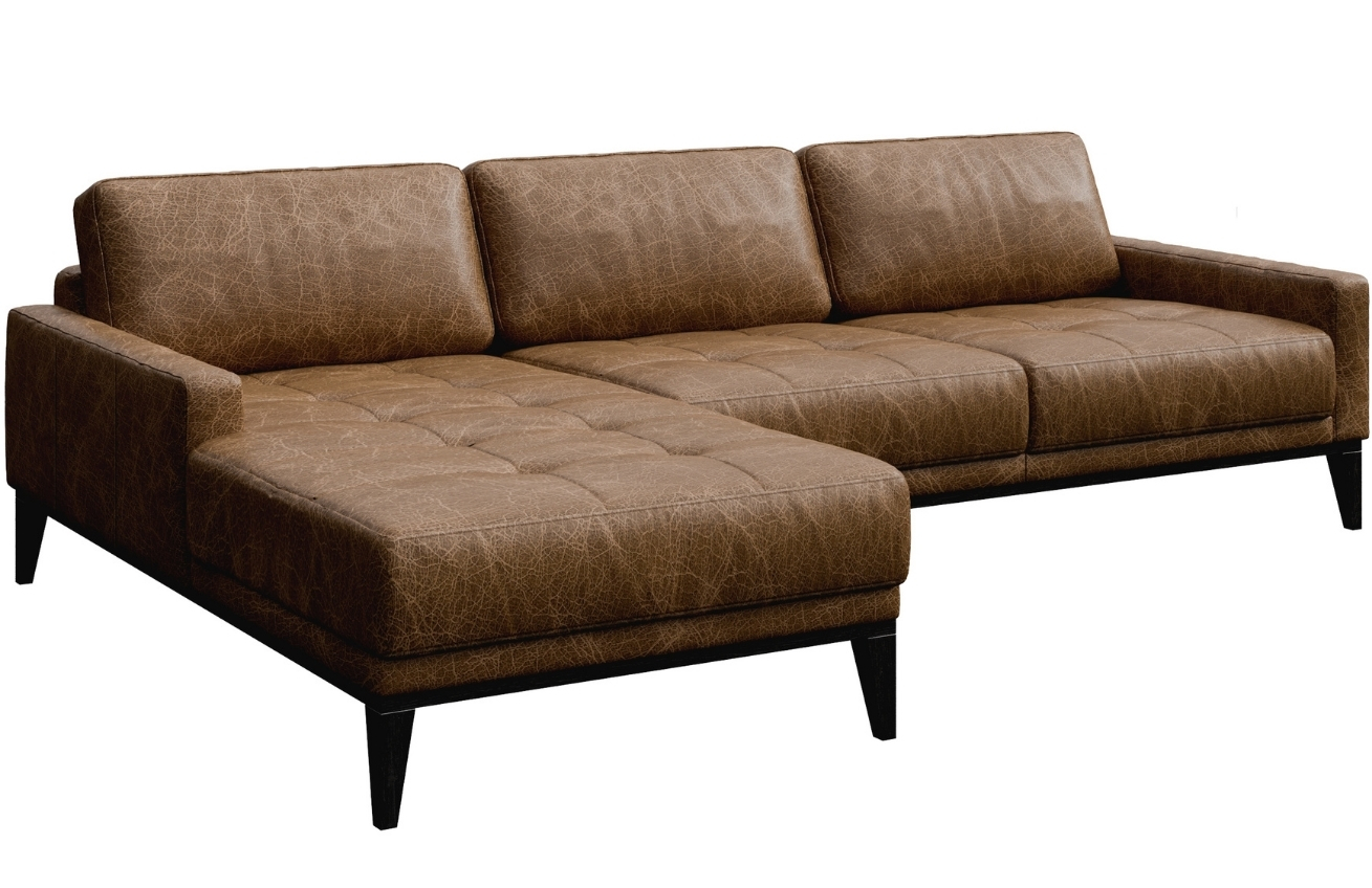Hnědá vintage kožená rohová pohovka MESONICA Musso Tufted, levá, 248 cm