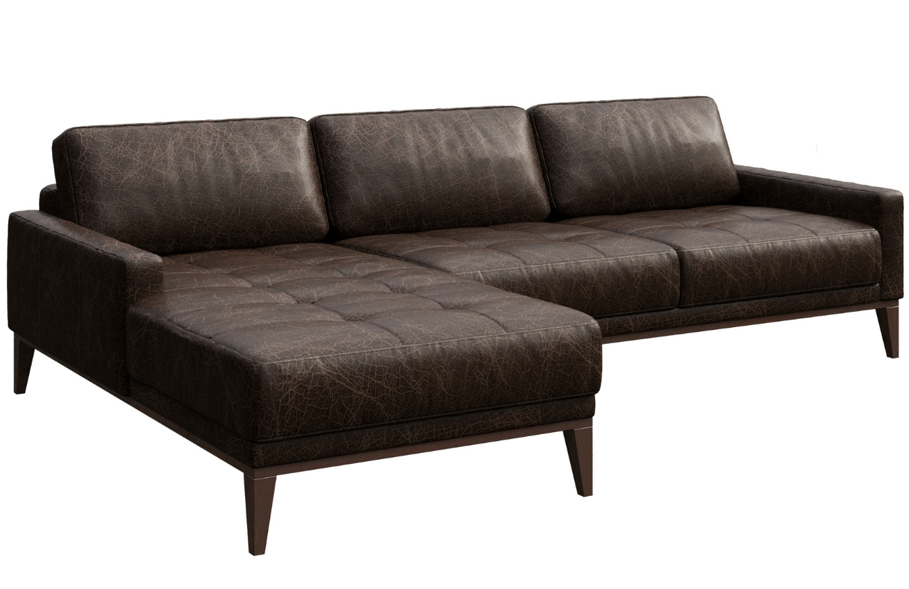 Tmavě hnědá vintage kožená rohová pohovka MESONICA Musso Tufted, levá, 248 cm